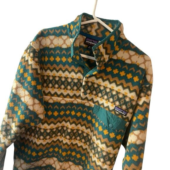 Patagonia Synchilla Cliff Arbor Green Geometric Fleece Jacket Men's Size Medium - Picture 2 of 6